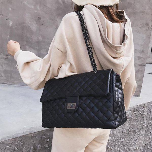 

Fa hion imple female big quare bag 2018 new quality pu leather women 039 de igner handbag lattice chain houlder me enger bag