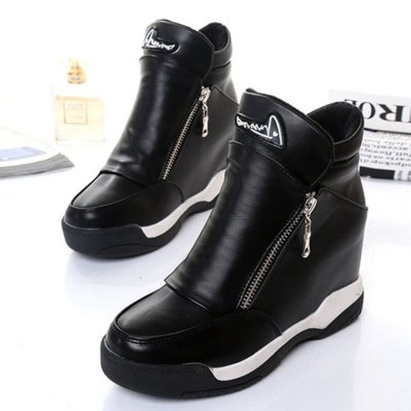 

2020 new fashion women platform white sneakers warm fur shoes woman winter ankle boots height increasing shoes plush wedges, Black