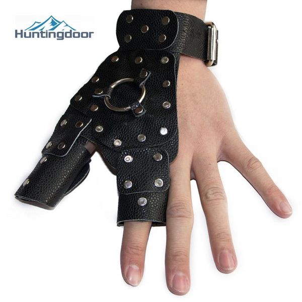 

handmade archery finger guard for thumb index finger professional glove bow pu leather protector, Black;red