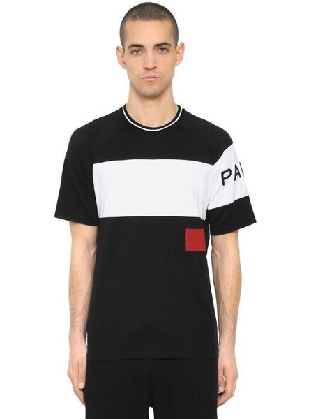 

18ss Luxury Europe Paris Embroidery Contrast patchwork Tshirt Fashion Mens Designer T Shirt Casual Men Clothes Cotton Tee