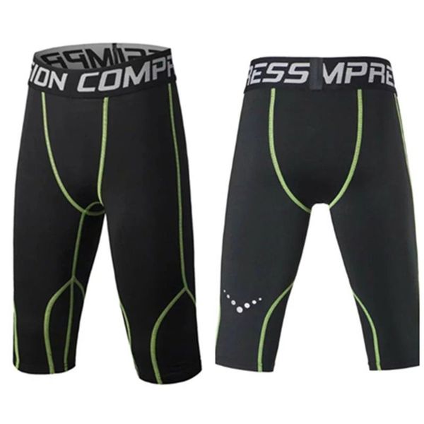 

kids compression tights 3/4 running pants boys girls bodybuilding jogging tennis leggings basketball soccer training pants, Black;blue