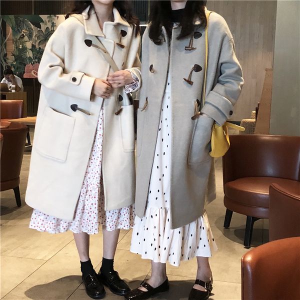 

women winter long overcoat parka coat thicken casual horn button elegant loose plus size manteau femme hiver casaco feminino, Black