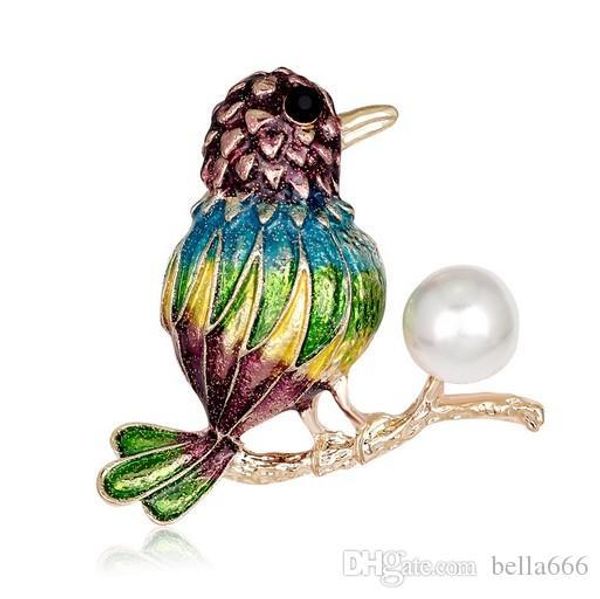 

3pcs female high grade alloy pearl handmade painted enamal animal bird brooches pin gold plated corsage apparel jewelry accessory, Gray