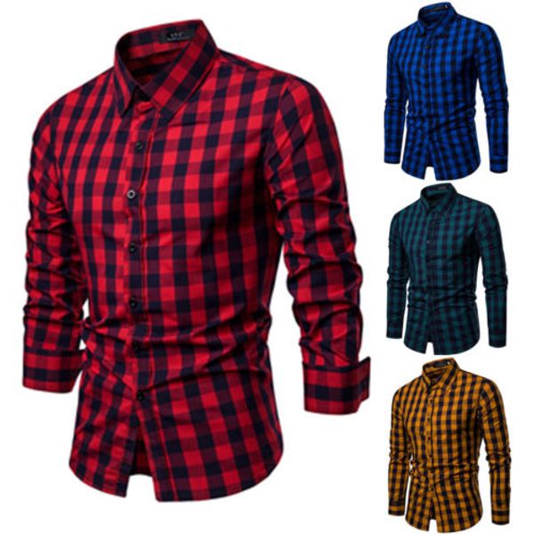 

мужские рубашки шотландки кнопки вниз slim fit с длинными рукавами бизнес повседневный tops современный плюс размер s-2xl 4 цвета, White;black