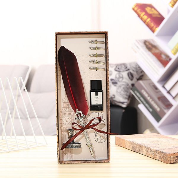 

becode classical silver fountain pen set colorful feather pen office supplies creative dip for student writing tools 5 nibs