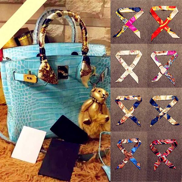 

40 colors new silk small women fashion scarf hair bags handle decoration tie multifunction hand ribbon scarf 4*100cm, Blue;gray