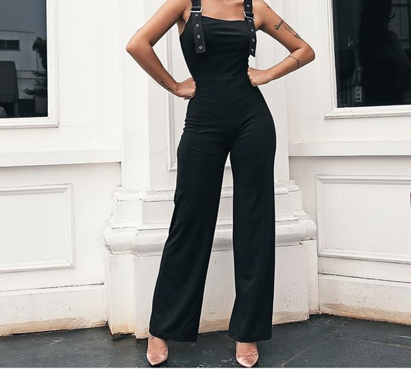 

black sleeveless jumpsuits rompers women wide leg casual jumpsuit summer high waist party female playsuit long, Black;white