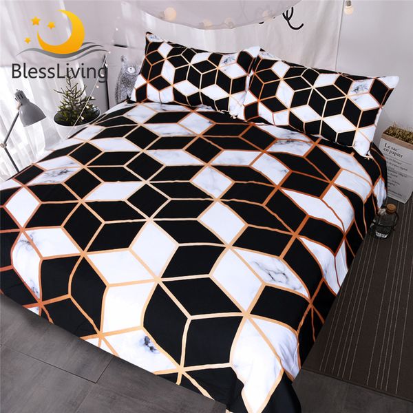 

blessliving geometric bedding set black white duvet cover set marble print blocks cube bed cover fashionable bedspreads
