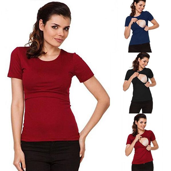 

Fashion More Function Mom Lactation Dress Woman Fund Solid Color T Pity maternity breastfeeding clothes embarazada tshirt women