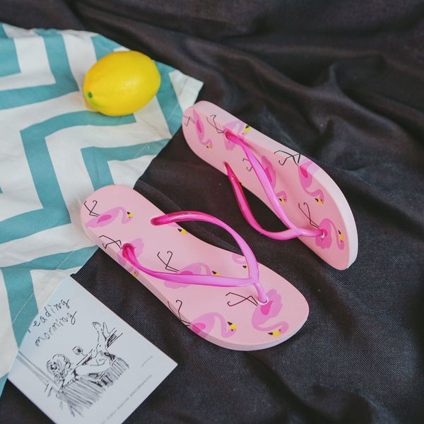 

summer fashion women slippers flip flops women sandals casual shoes beach shoes pink flamingo tux19, Black