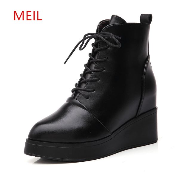 

black platform boots women motorcycle casual punk boots heels 8cm womens leather booties thick bottom wedge ankle shoes