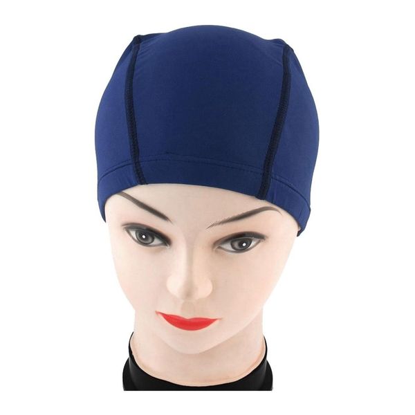 

new sale polyester men women sporty flexible cloth swimming cap swim hat blue