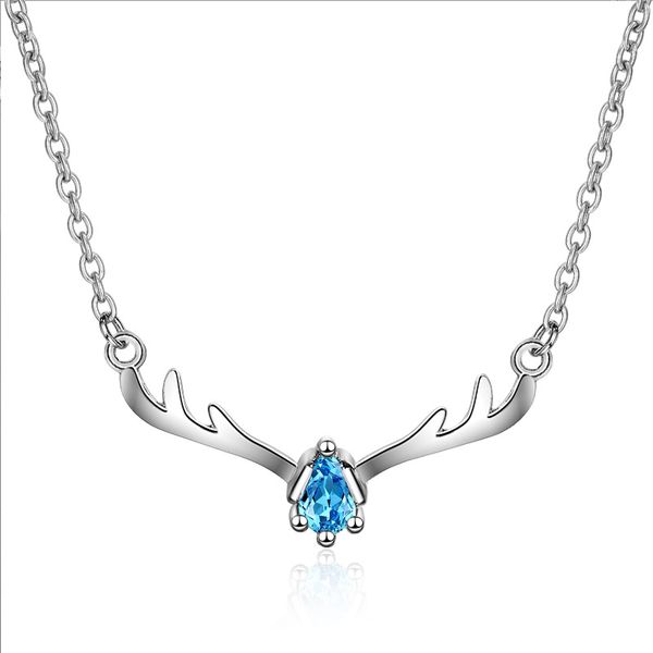 

wholesale 925 sterling silver christmas elk deer crystal female gift lady short chain pendant necklace wholesale no fade girls