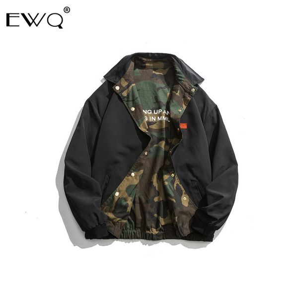 

ewq / men's clothing 2019 autumn two-sided wear jakcets for male camouflage work clothes loose letter printing coat 19h-a193, Black;brown