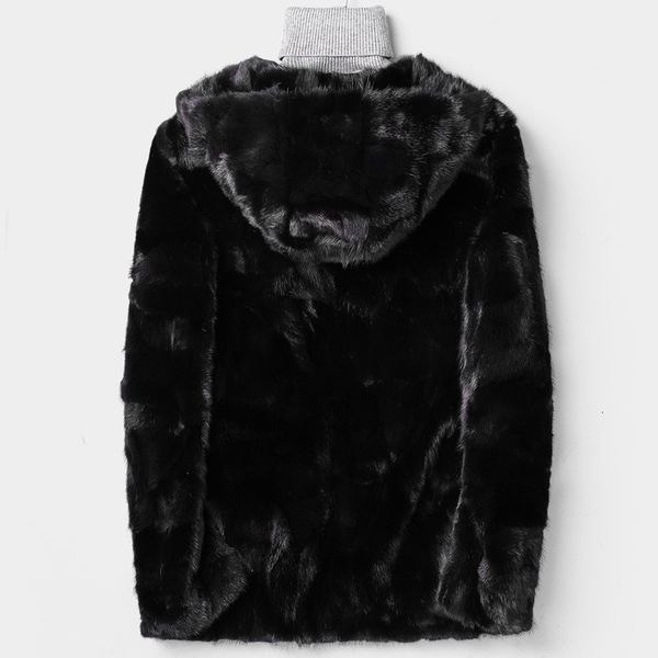

mens winter luxury real coat business casual outwear real fur hip hop furry overcoat hoody jacket man 4xl, Black