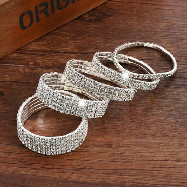 

1pc bracelet shine delicate simple rhinestone silver charming 1/2/3/4/5/row bridal wedding crystal bangle jwelry gift, Golden;silver
