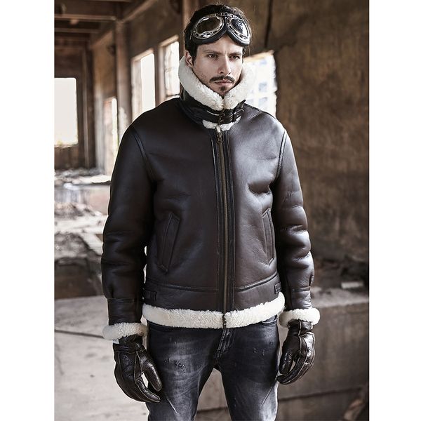 2024 jaqueta bomber de pele de carneiro masculina, jaqueta de couro genuíno para motocicleta, casaco de vôo aéreo, roupa de lado duplo, 2024