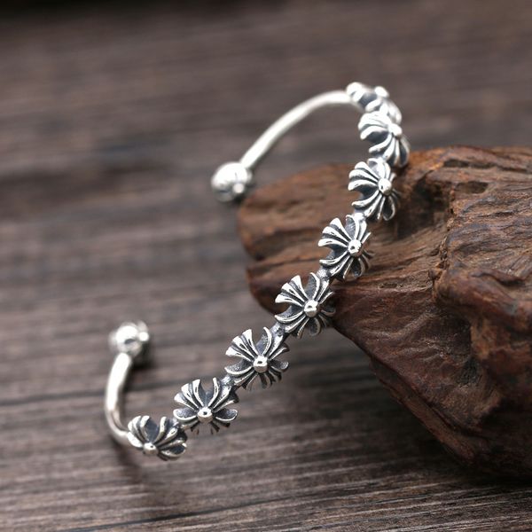 

personalized 925 sterling silver vintage style american antique silver hand-made designer cross flower fashion accessories bangles