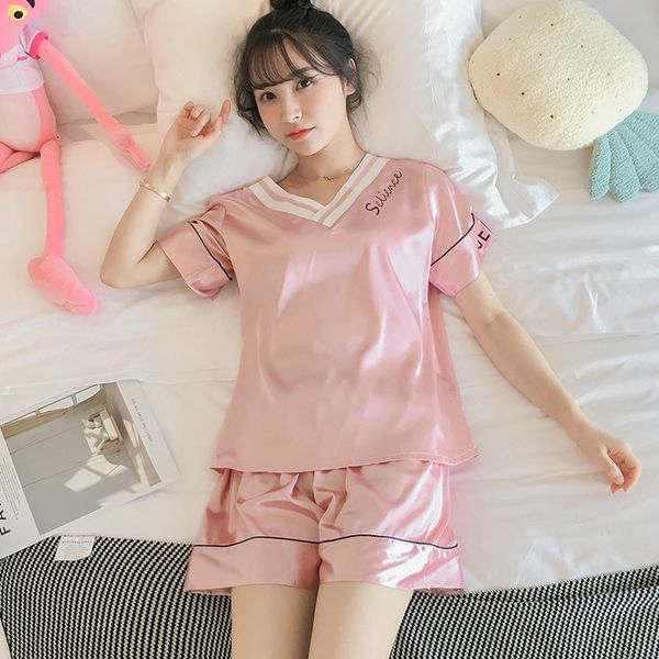 

pajamas clothes home furnishing clothing women's thin ice silk short-sleeved two-piece suit sweet and lovely women's home clothes, Blue;red