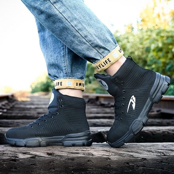 

men's anti smashing round toe work shoes high boots with fur men puncture proof safety shoes tenis masculino, Black