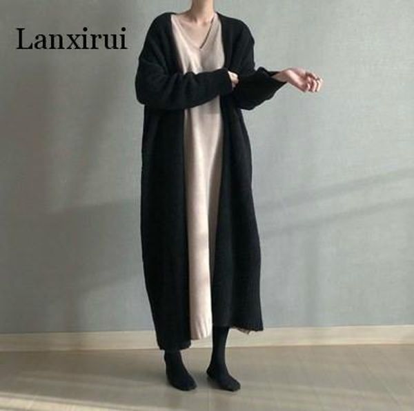 

women's knits & tees autumn winter fashion loose long knit sweater solid color cardigans warm knitwear kimono plus size knitted outerwe, White