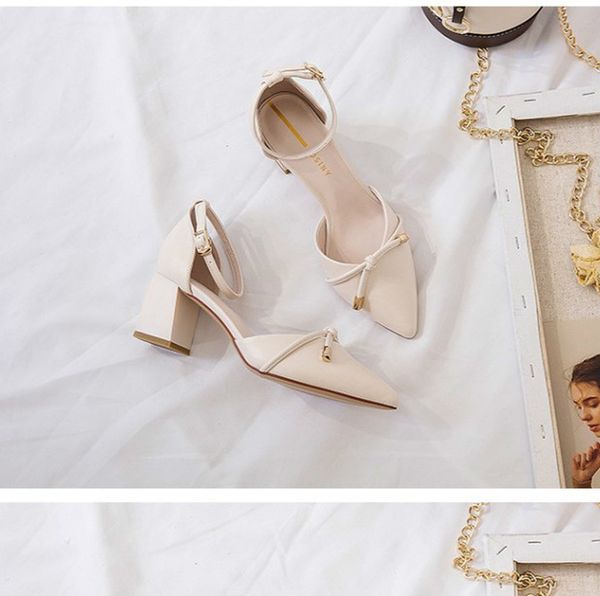 

shoes woman square hight heels pointed toe solid flock pumps female casual sandals ankle straps wedding party shoe y22-13, Black