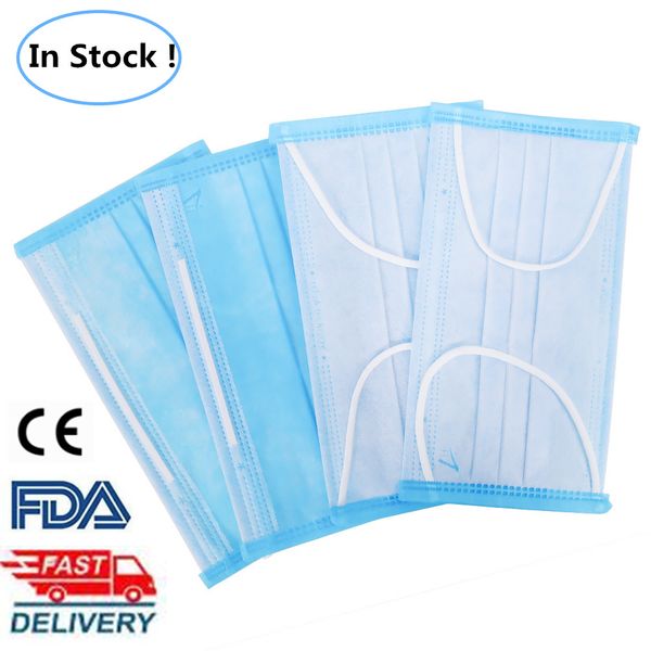 

in stock fda ce approved disposable face masks thick 3-layer masks with earloops for salon home use comfortable dustproof mask fast deliver