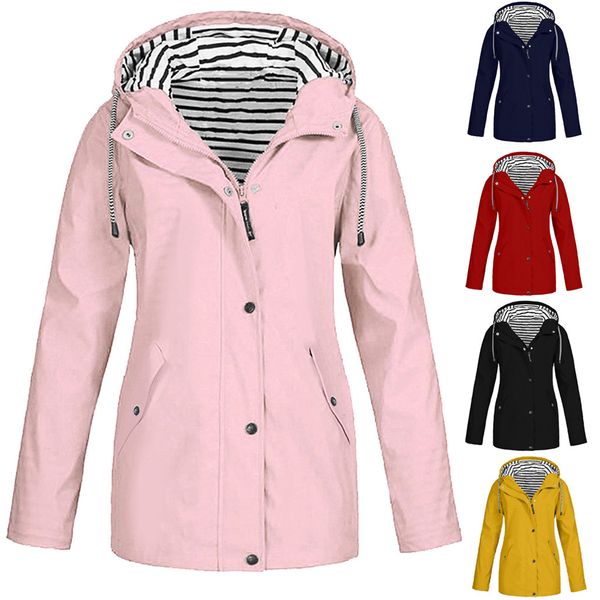 Moda Donna Solid Rain Jacket Outdoor Plus Size manica lunga impermeabile con cappuccio impermeabile camicetta da donna invernale antivento