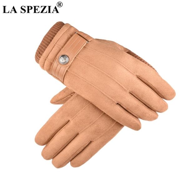 

la spezia winter gloves men thermal khaki suede gloves with buckle touch screen male coral velvet thick windproof mittens warm, Blue;gray
