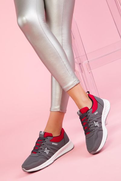 

SOHO Gray-red Mix Straight Female Sneaker Breathable Air Mesh Casual Shoes Ladies Flat Soft Waterproof Platform Sport Shoes 13575