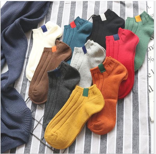 

women's short socks retro ethnic style socks pure color light-mouthed boat socks, Black