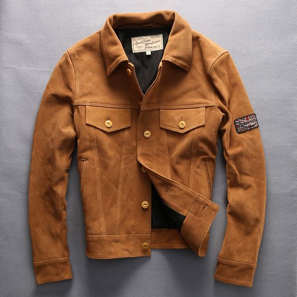 

men's vintage genuine cow skin leather jacket, Black