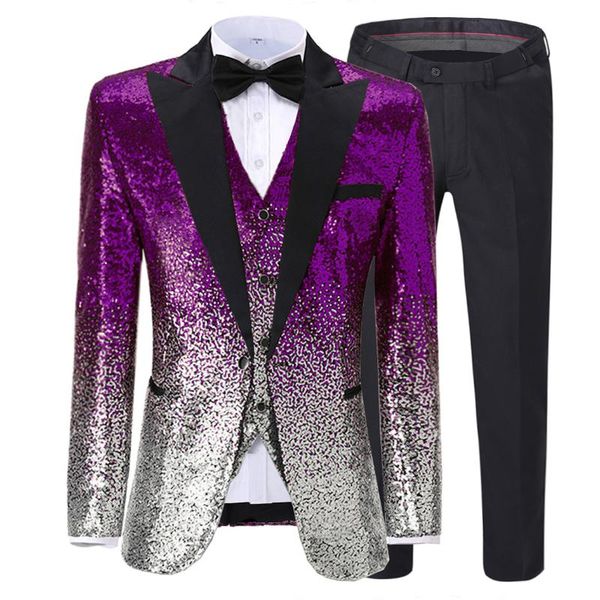 

мужской костюм фиолетовый блестящие блестки костюм slim fit зеленый золотой смокинги блейзер + жилет+брюки для вечеринки свадебный банкет вы, White;black