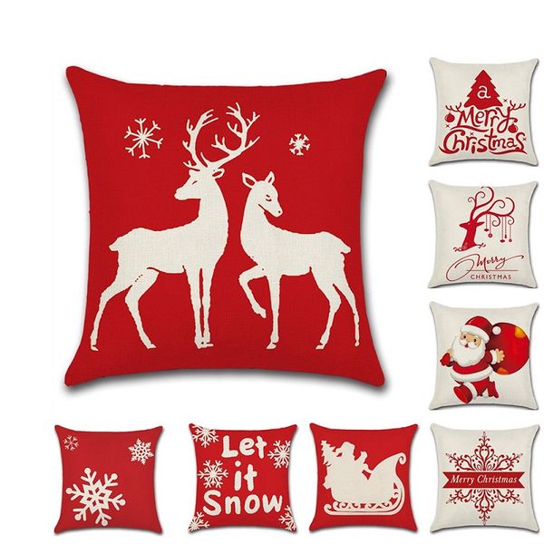 

merry christmas red pillow cushion cover reindeer kussenhoes 45*45cm pillowcase sofa xmas decoration for home car fundas cojines