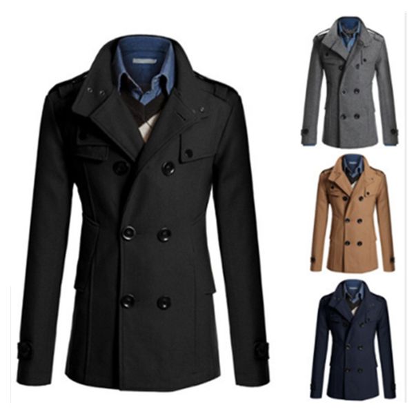 

zogaa 2019 autumn and winter men's long woolen coat casual solid color self-cultivation one's morality men's collar long coat, Black
