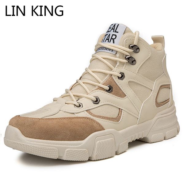 

lin king thick sole men's height increase shoes high casual shoes lace up outside footwear sneakers non slip man short, Black