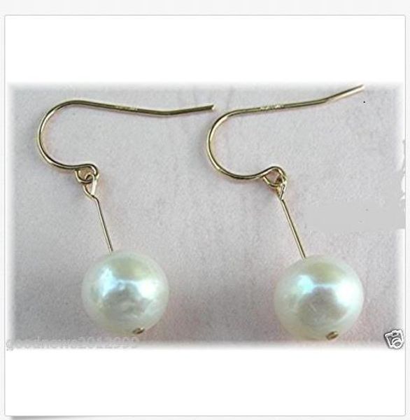 

beautiful perfect round akoya 9-10mm white pearl earrings 14k yellow gold, Silver