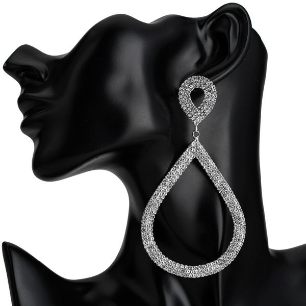 

luxury water drop statement earrings for women rhinestone big earrings 2019 crystal dangle earings fashion costume jewelry, Silver