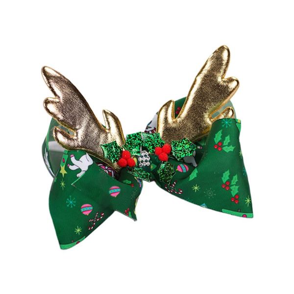 

8 inch toddler kids christmas grosgrain bowknot hair clip cute 3d metallic golden reindeer antler alligator hairpins party props, Slivery;white