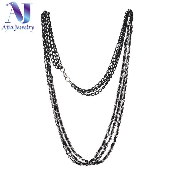 

statement vintage layered necklace women hip hop jewelry long necklace chain black rope punk party gift collares de moda 2019, Silver