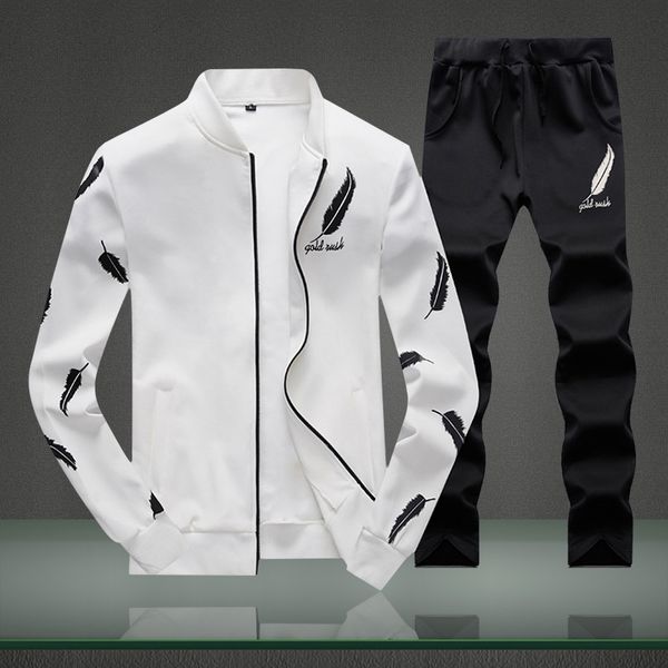 

tracksuit men casual spring autumn men's sportswear set stand collar sweatshirt outwear 2pc hoodies + pants sets male outwear, Gray
