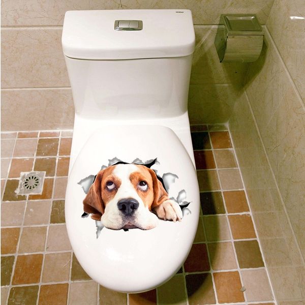 

4pcs 3d puppy wall sticker creative diy bathroom toilet sticker pvc removable