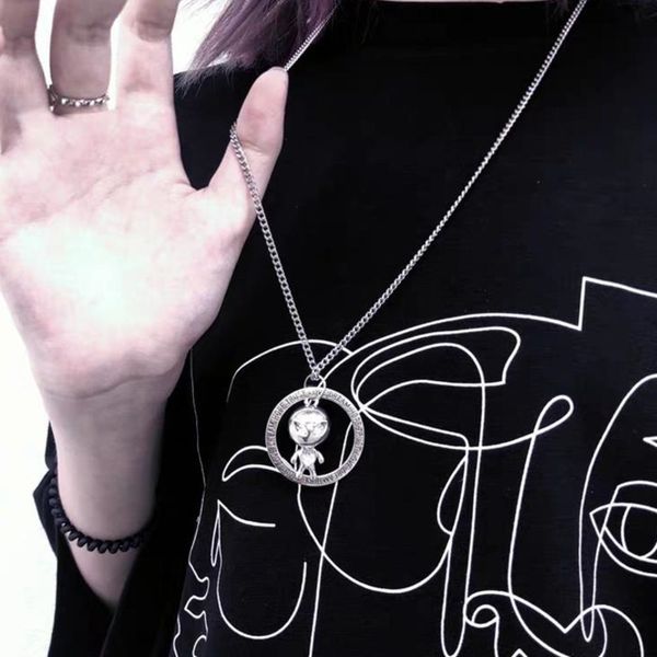 

personalized nightclubs disco alien necklace tai chi gossip pendant cool hip hop harajuku tide men and women couples jewelry, Silver