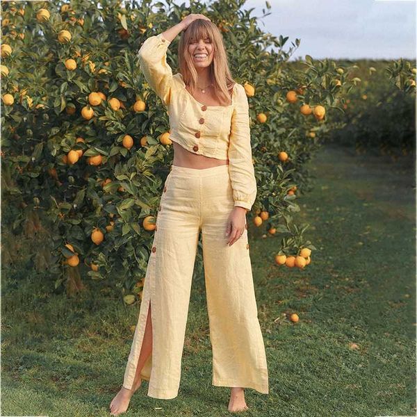 

2 two piece set women fashion casual loose crop and wide leg pants spring lantern sleeve outfits for women lounge wear 2020, White