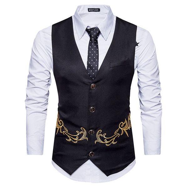 

gold print men suit vest gilet homme costume 2017 fashion slim fit men waistcoat colete casual business wedding mens dress vests, Black;white