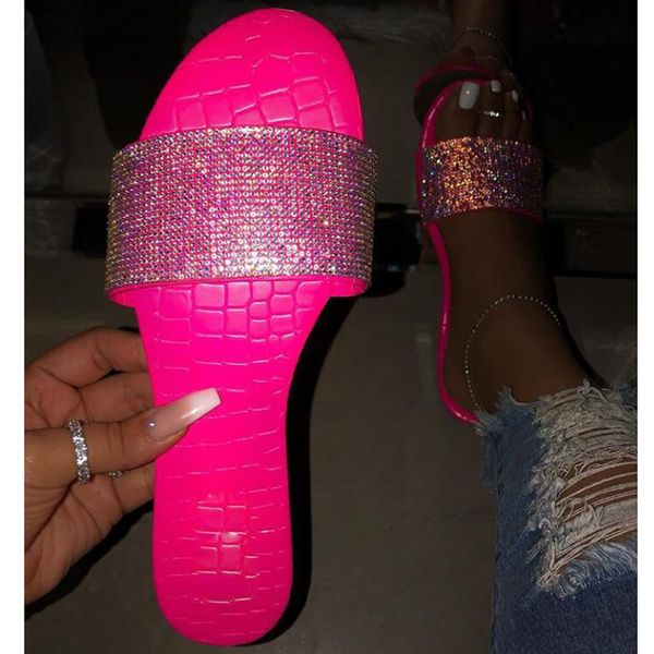 

eva diamond sequins spring summer fashion women's sandals pvc flat bottom ladies beach slippers candy color 4 colors, Black