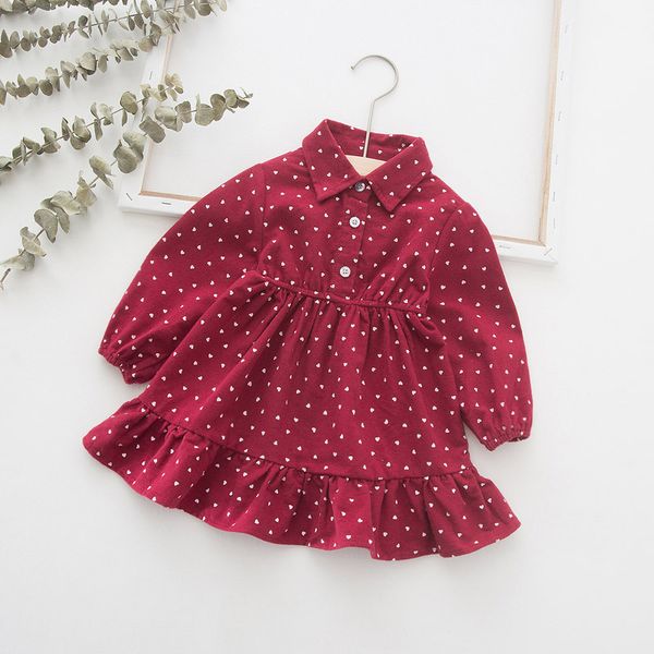 

long sleeve girl party dress dot cotton girls dresses for party and wedding red kids toddler infant robe princess fille, Red;yellow