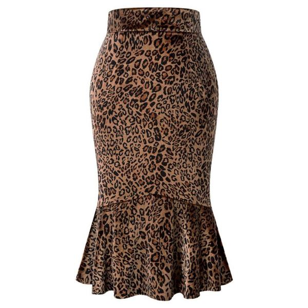 

belle poque steampunk leopard mermaid skirt retro bodycon pencil skirt ruffles mermaid hem pack hip midi women spring, Black