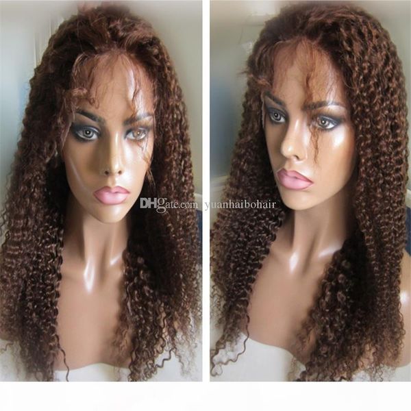 

stock price color 4 kinky curl human hair virgin malaysian medium brown full lace wig ing, Black;brown