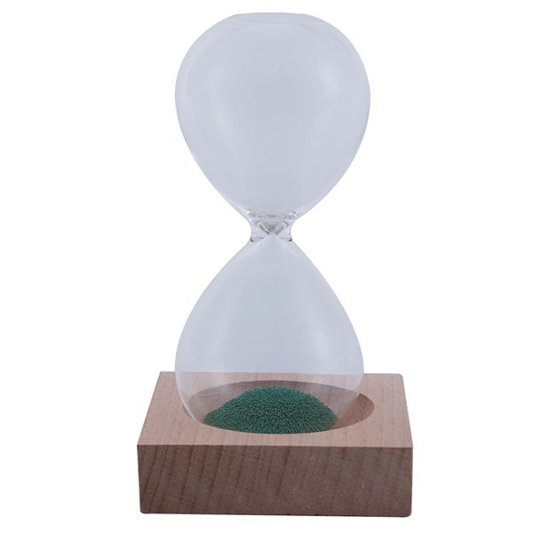 

green wood + glass + iron sand iron flowering magnetic hourglass with packaging hourglass 13.5 * 5.5cm wooden seat 8